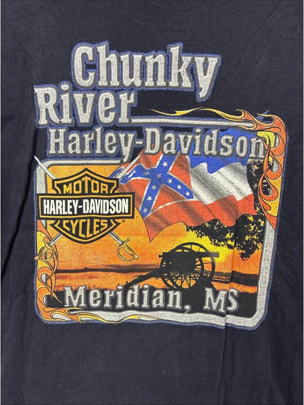 2005 Harley Davidson Mens Large Black Chunky River Meridian S/S Shirt Vintage